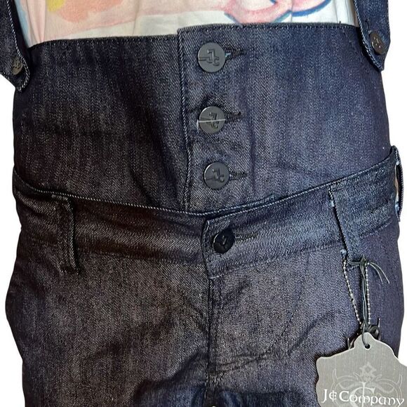 NWT J & Company Raw Denim Suspender Pants Straight Leg Size 28 - Picture 4 of 16